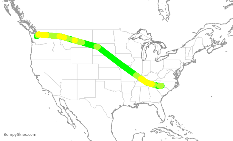 Turbulence forecast map for AAL2107, CLT to SEA