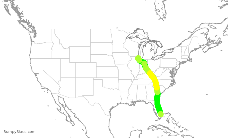 Turbulence forecast map for AAL2107, FLL to ORD