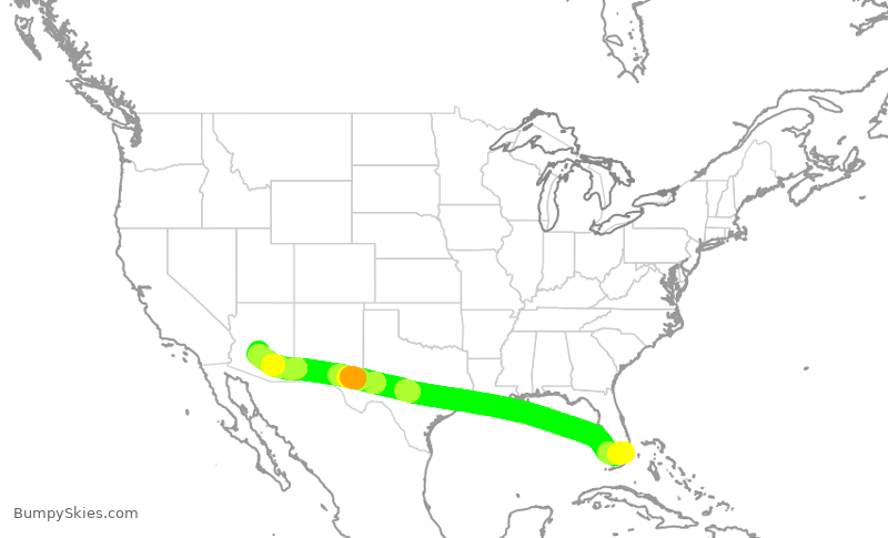 Turbulence forecast map for AAL2107, MIA to PHX