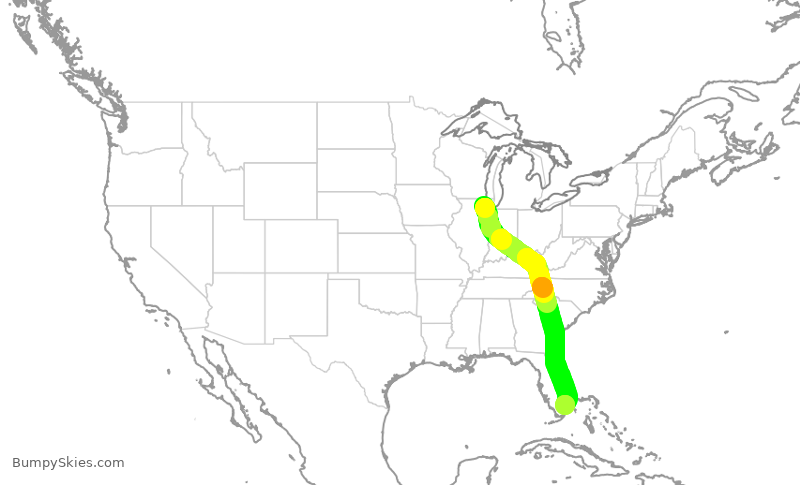 Turbulence forecast map for AAL2107, ORD to FLL