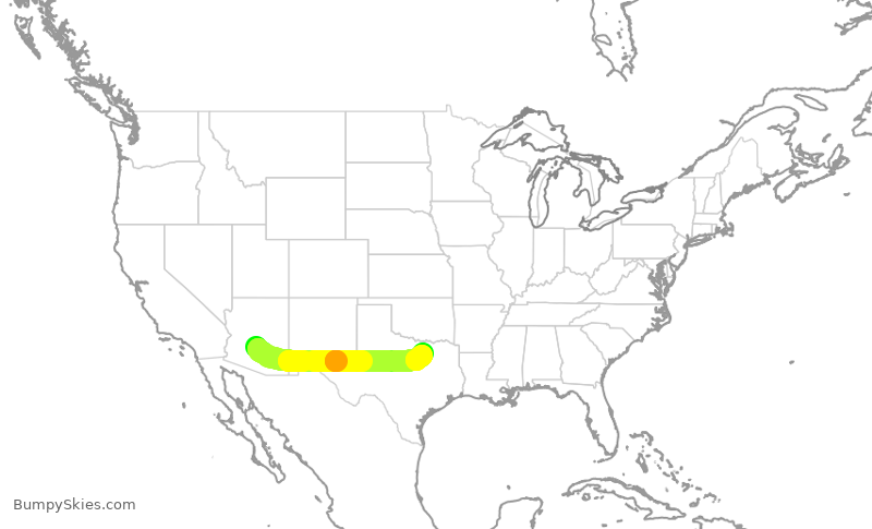 Turbulence forecast map for AAL2108, PHX to DFW