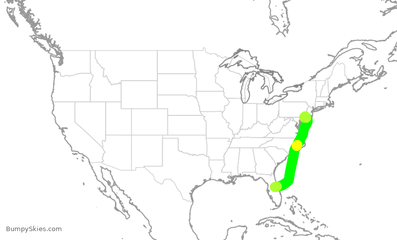 Turbulence forecast map for AAL2109, MCO to PHL