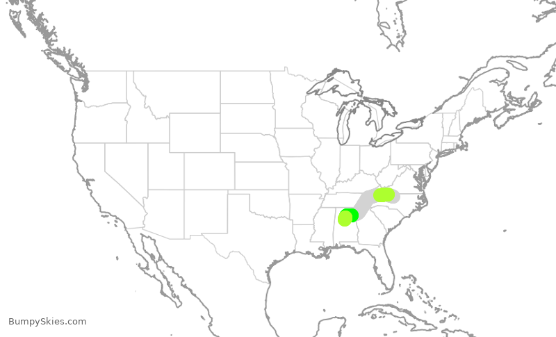Turbulence forecast map for AAL210, GSO to BHM
