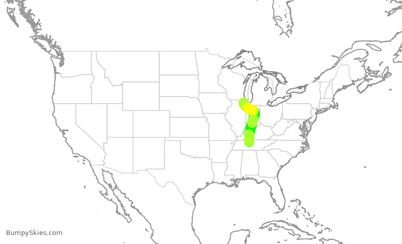 Turbulence forecast map for AAL2112, BNA to ORD