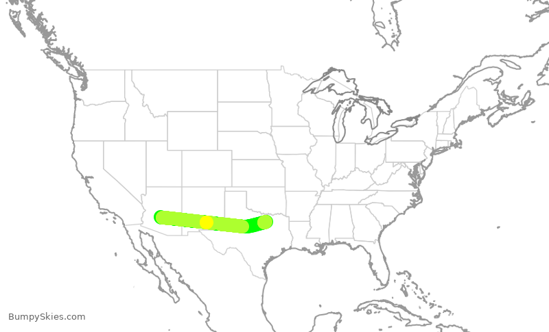 Turbulence forecast map for AAL2113, PHX to DFW