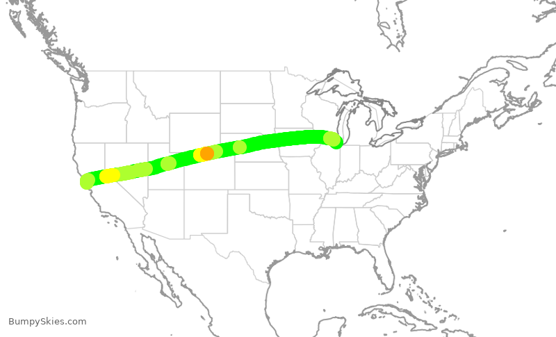 Turbulence forecast map for AAL2113, SFO to ORD