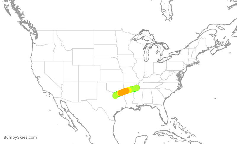 Turbulence forecast map for AAL2114, MEM to DFW