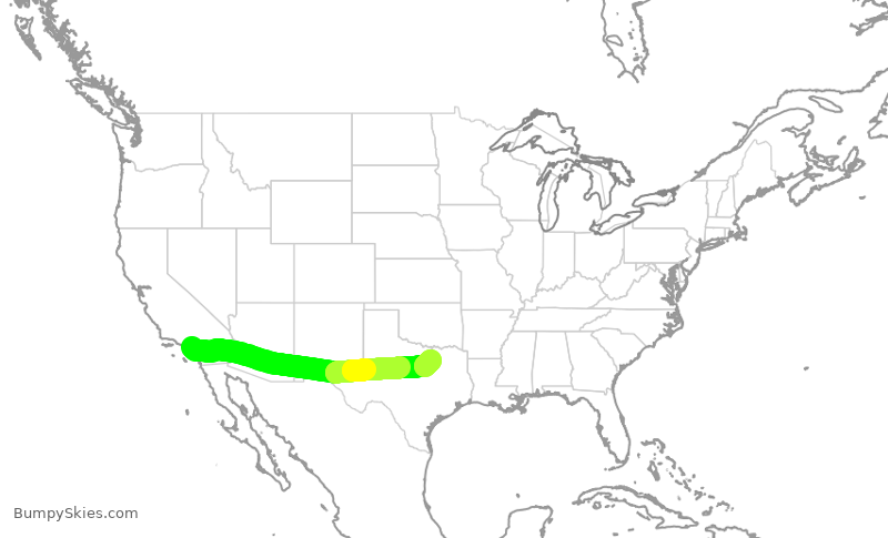Turbulence forecast map for AAL2114, SNA to DFW