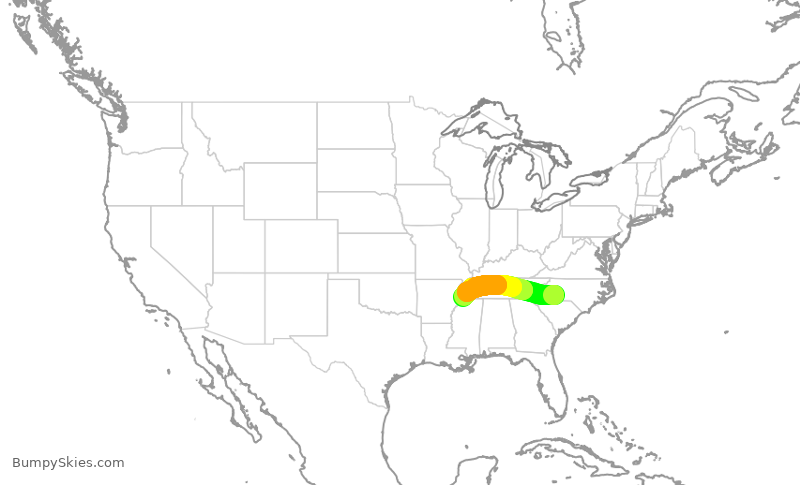 Turbulence forecast map for AAL2116, CLT to MEM