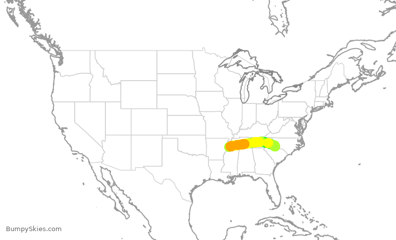 Turbulence forecast map for AAL2116, MEM to CLT