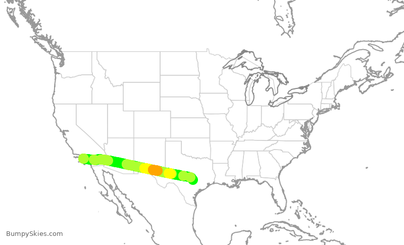 Turbulence forecast map for AAL2118, LAX to AUS