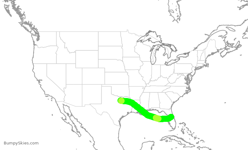 Turbulence forecast map for AAL2119, DFW to MCO