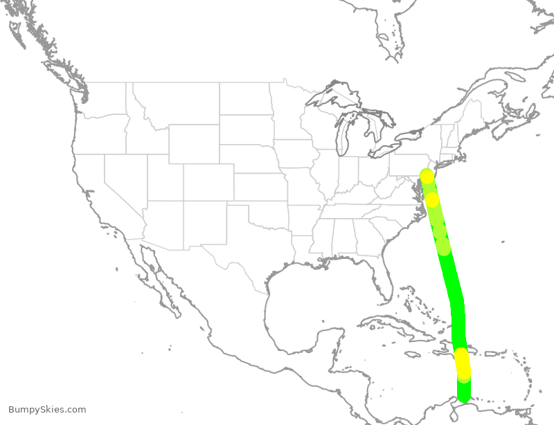 Turbulence forecast map for AAL211, PHL to NCA