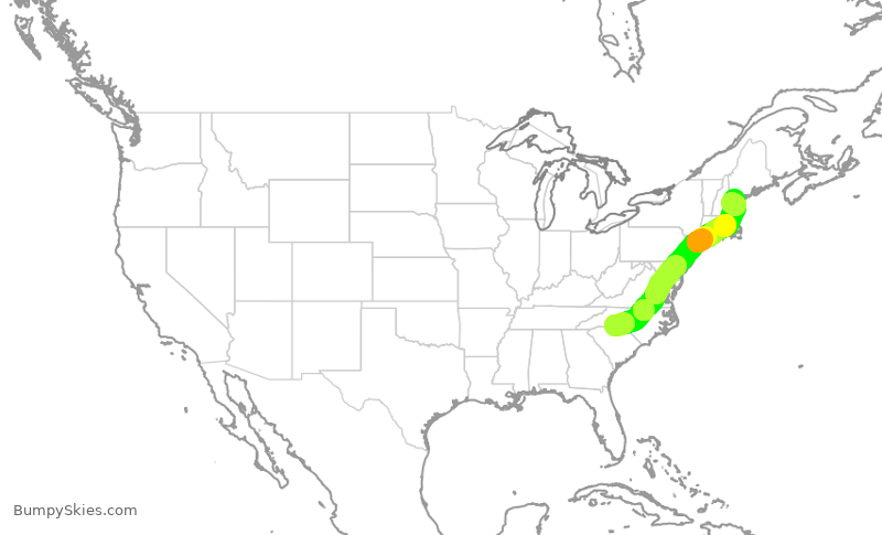 Turbulence forecast map for AAL2120, CLT to PWM