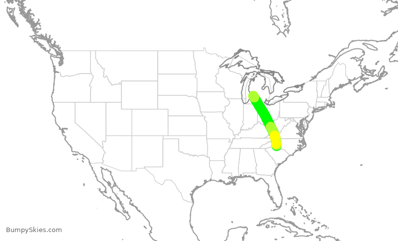 Turbulence forecast map for AAL2121, CLT to GRR