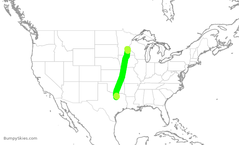 Turbulence forecast map for AAL2122, DFW to MSP