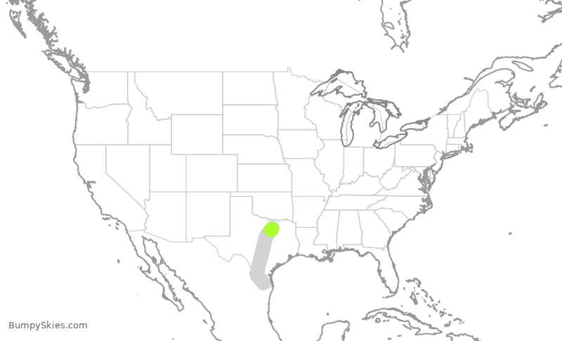 Turbulence forecast map for AAL2122, MFE to DFW