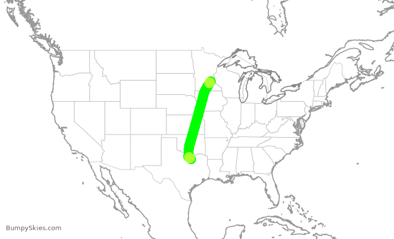 Turbulence forecast map for AAL2122, MSP to DFW