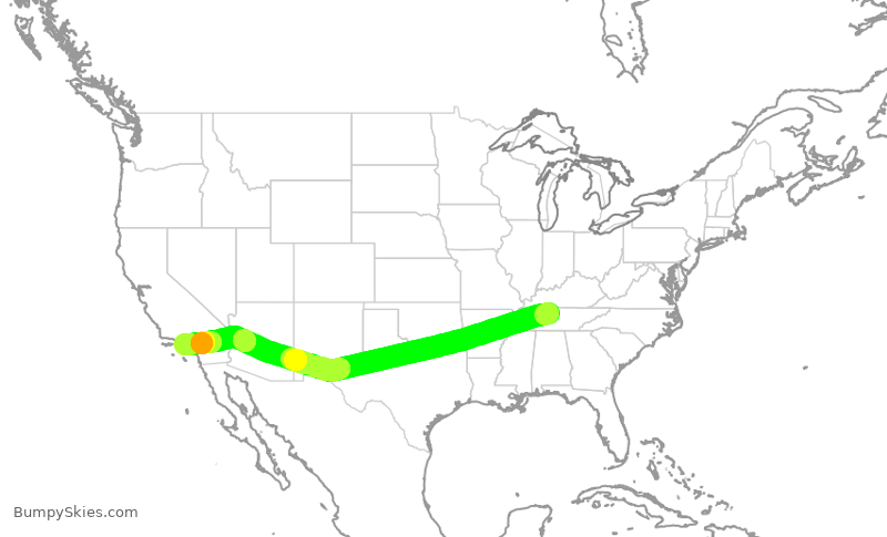 Turbulence forecast map for AAL2123, BNA to LAX