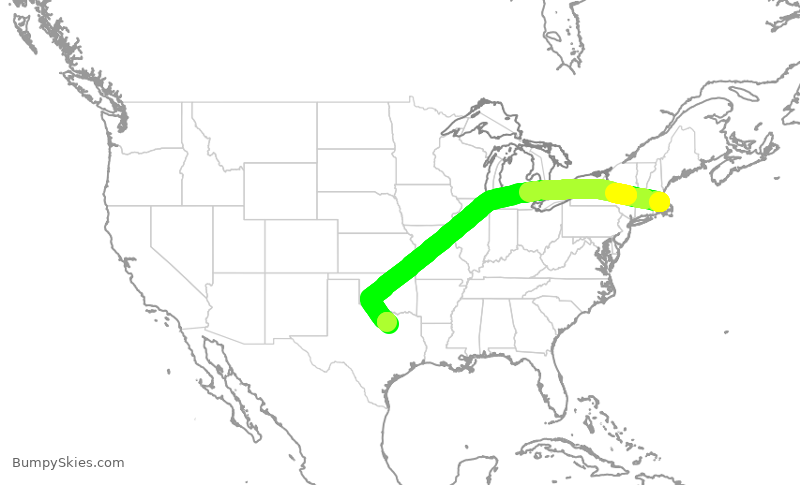 Turbulence forecast map for AAL2125, BOS to DFW