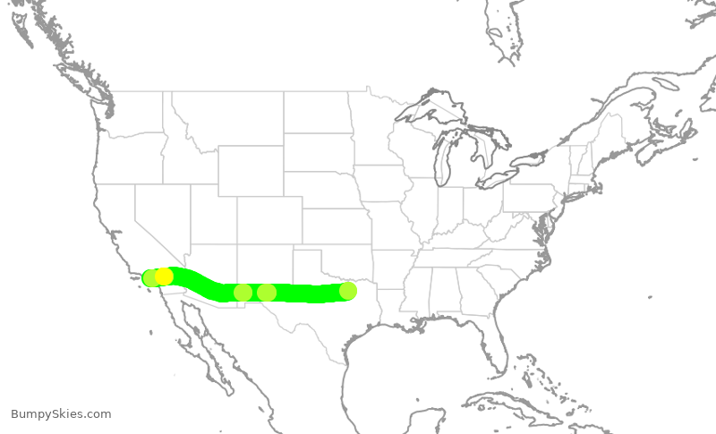 Turbulence forecast map for AAL2125, DFW to LAX