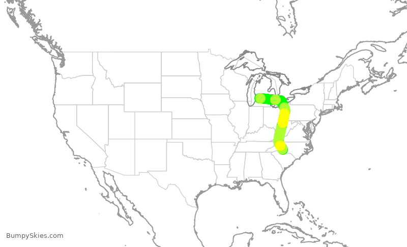 Turbulence forecast map for AAL2125, GRR to CLT