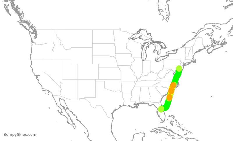 Turbulence forecast map for AAL2125, PHL to MCO