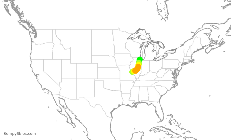 Turbulence forecast map for AAL2126, ORD to STL