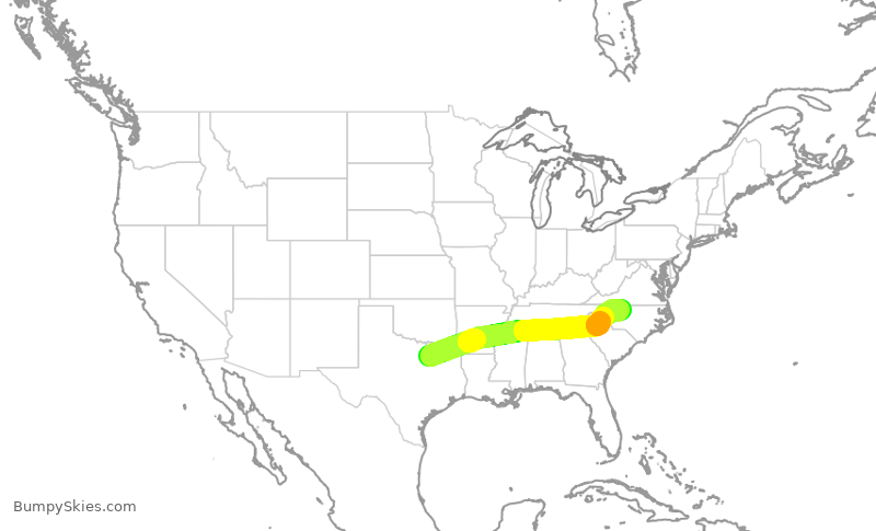 Turbulence forecast map for AAL2128, DFW to GSO