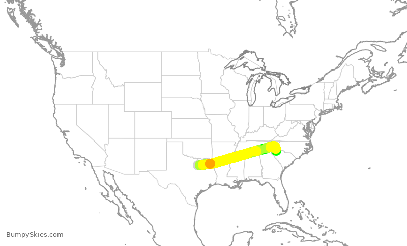 Turbulence forecast map for AAL2129, DFW to GSP