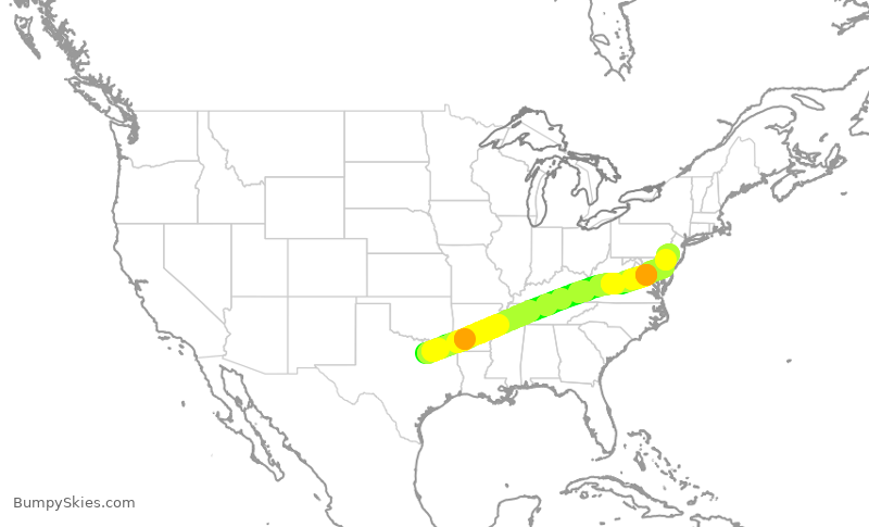 Turbulence forecast map for AAL2130, DFW to PHL