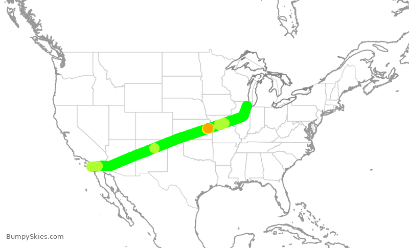 Turbulence forecast map for AAL2131, ORD to SAN