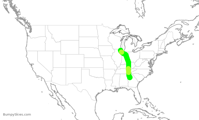 Turbulence forecast map for AAL2132, ATL to ORD