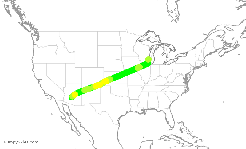 Turbulence forecast map for AAL2132, MKE to PHX