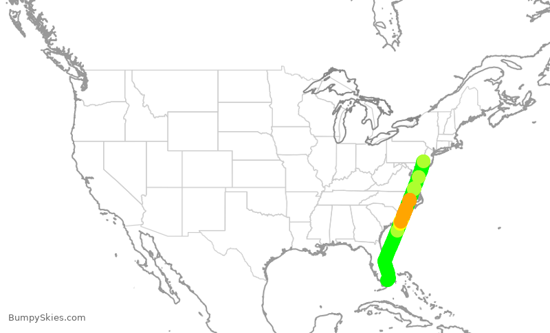 Turbulence forecast map for AAL2132, PHL to MIA