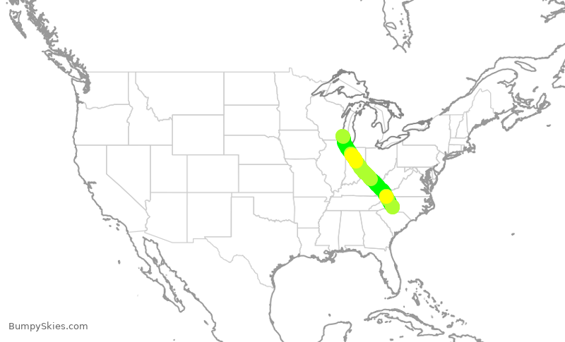 Turbulence forecast map for AAL2134, MKE to CLT