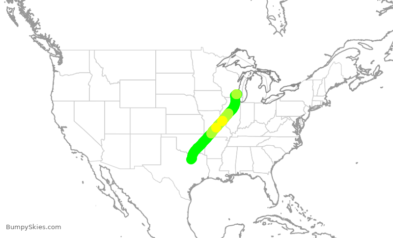 Turbulence forecast map for AAL2135, DFW to MKE