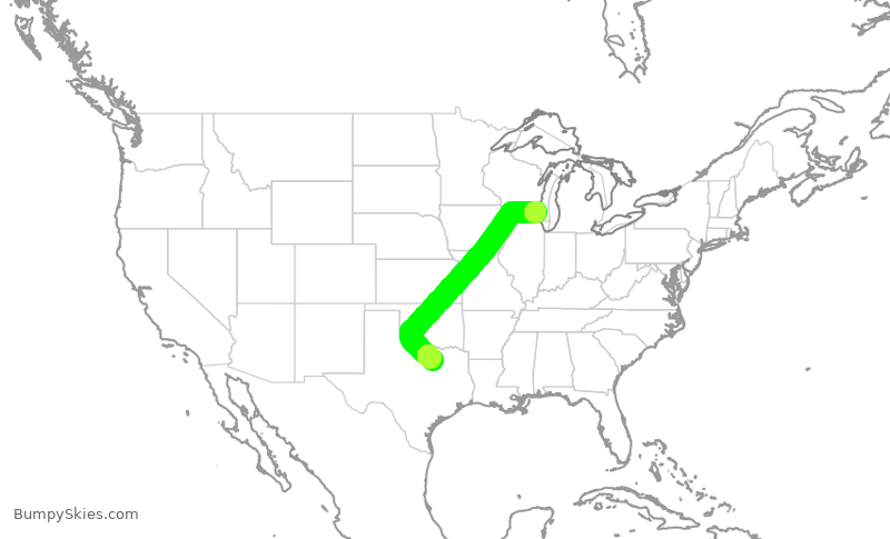 Turbulence forecast map for AAL2135, MKE to DFW