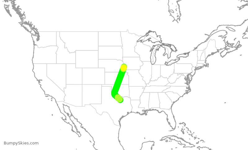 Turbulence forecast map for AAL2135, OMA to DFW