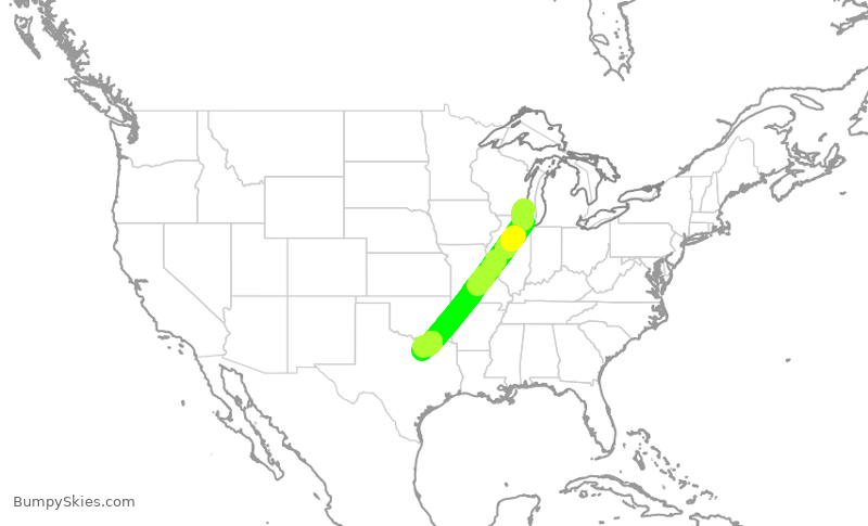 Turbulence forecast map for AAL2136, MKE to DFW