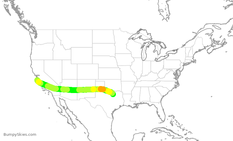 Turbulence forecast map for AAL2140, MRY to DFW