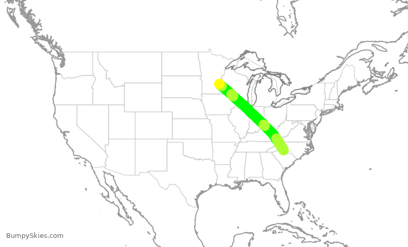 Turbulence forecast map for AAL2140, MSP to CLT
