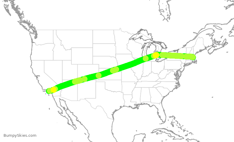 Turbulence forecast map for AAL2141, BOS to LAX