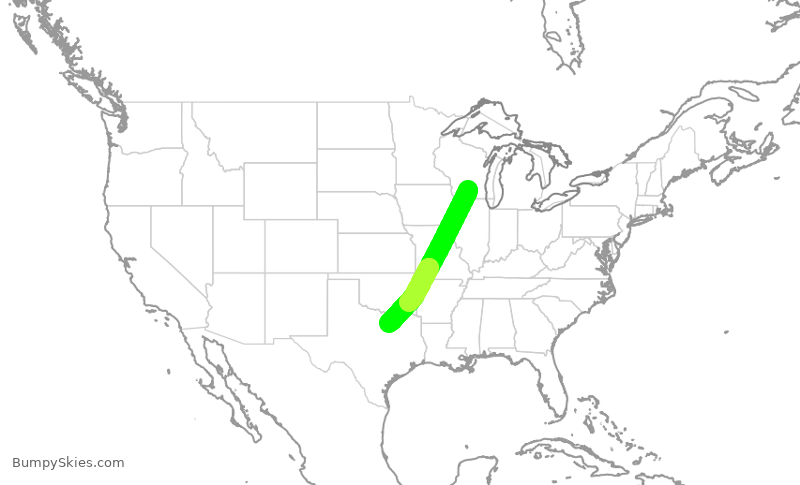 Turbulence forecast map for AAL2141, MSN to DFW