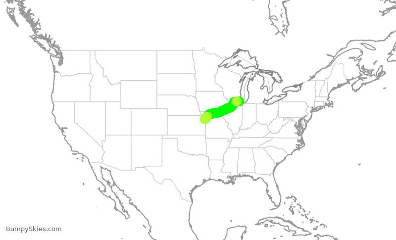 Turbulence forecast map for AAL2142, MCI to ORD