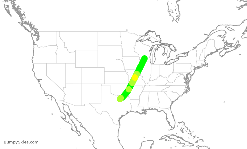 Turbulence forecast map for AAL2142, MSN to DFW