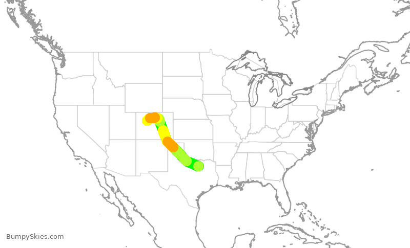 Turbulence forecast map for AAL2143, DFW to EGE