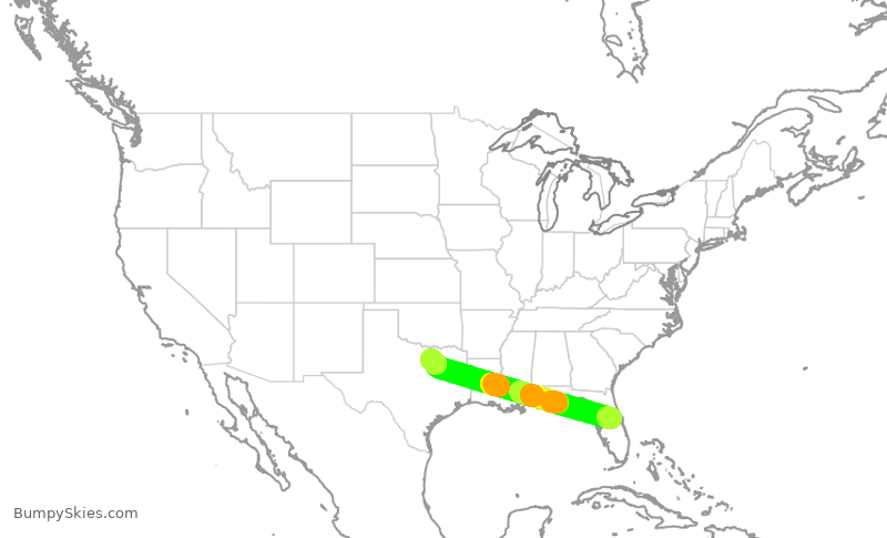 Turbulence forecast map for AAL2143, MCO to DFW