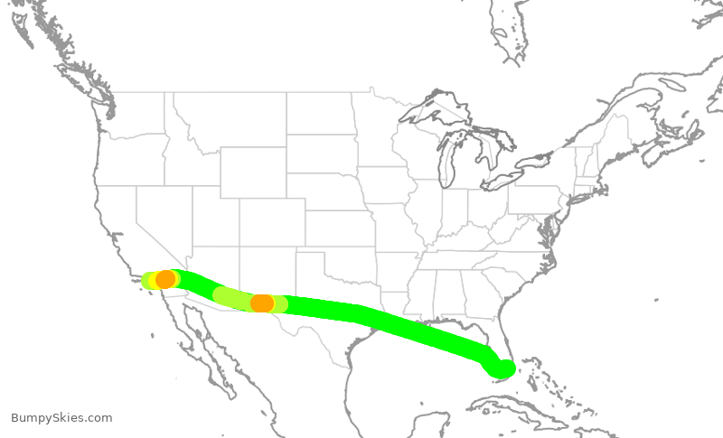 Turbulence forecast map for AAL2143, MIA to LAX
