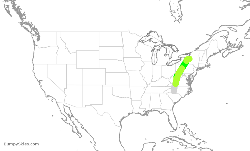 Turbulence forecast map for AAL2145, CLT to SYR